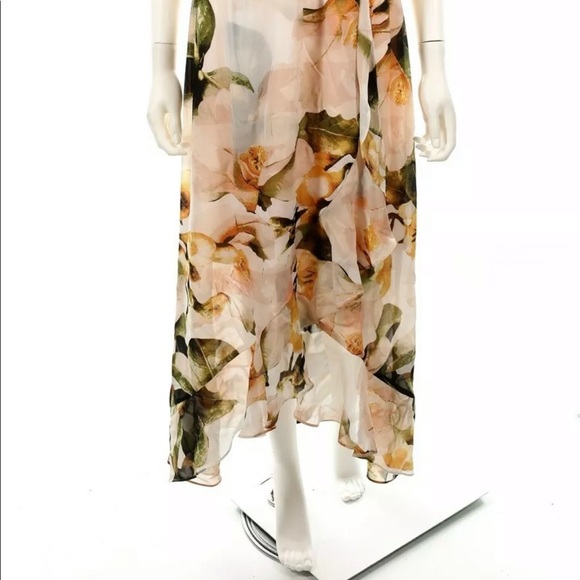 SANGRIA V-NECK CHIFFON FLORAL MAXI SLEEVELESS DRESS HI LOW - Picture 2 of 15